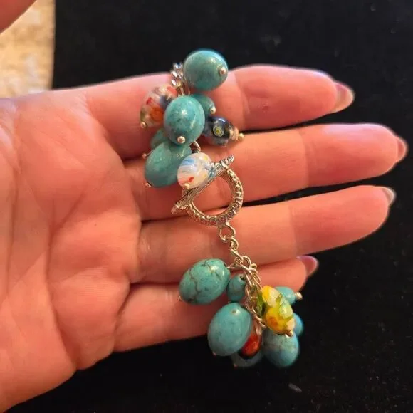 NWOT Turquoise Bead + Glass Bead Charm Bracelet - Picture 4 of 5
